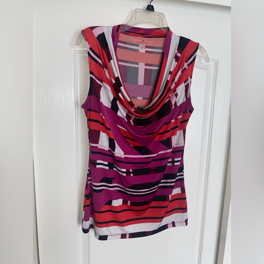 Worthington Red and Pink Sleeveless Y2K Top